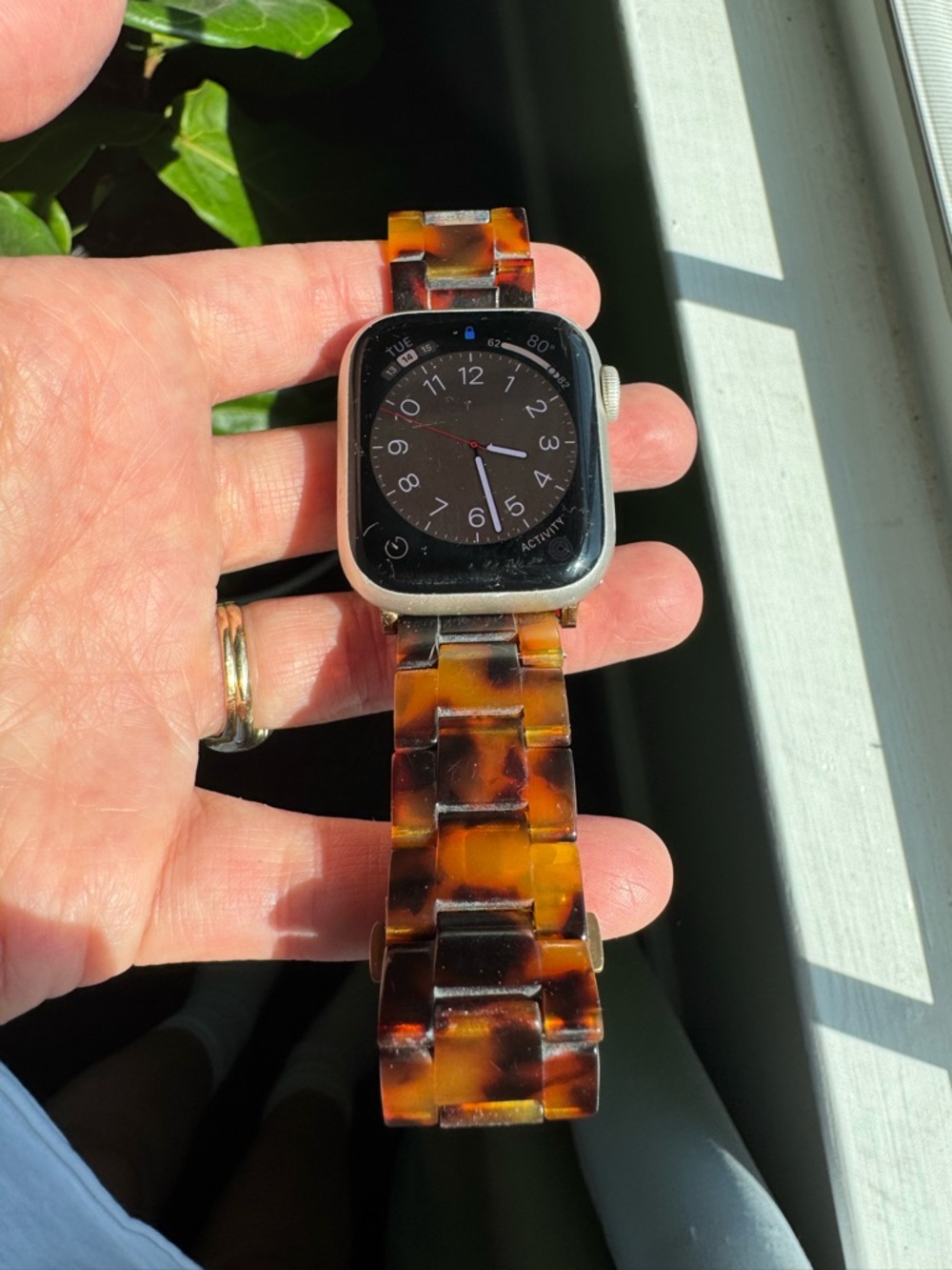 Apple series 8 watch with Tortoiseshell Brown Link Band and Silver/gray band